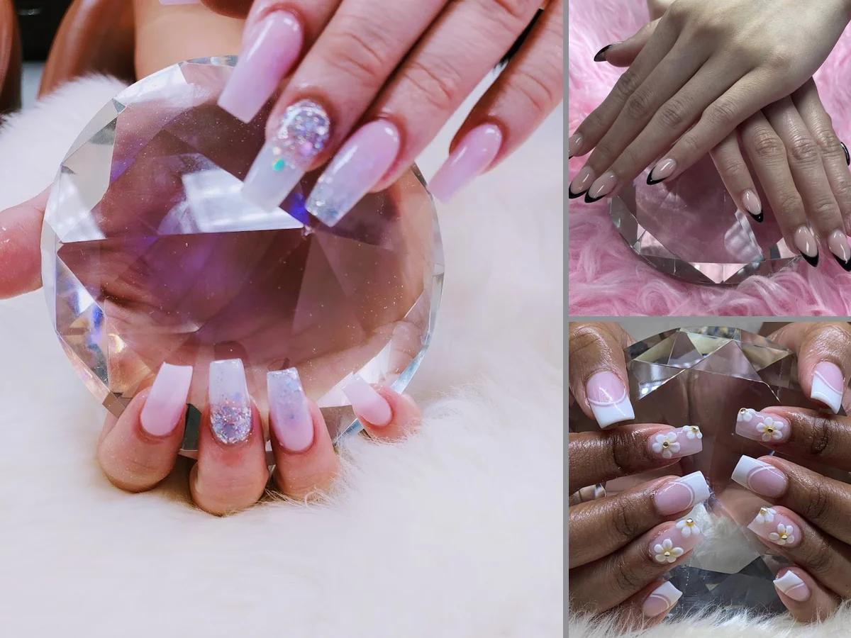 Nail technician shaping nails during an appointment.